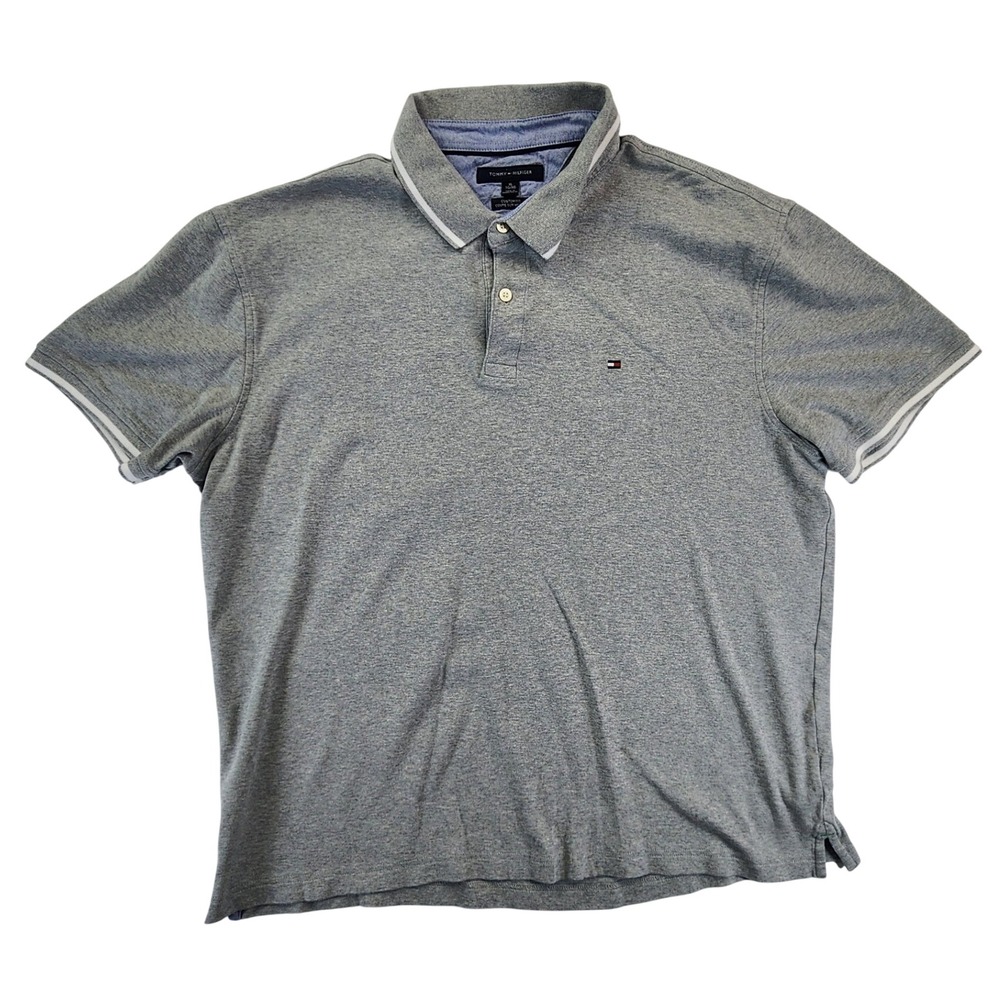 Tommy Hilfiger Mens XL Gray Polo Custom Fit Short Sleeve Preppy Classic Sporty